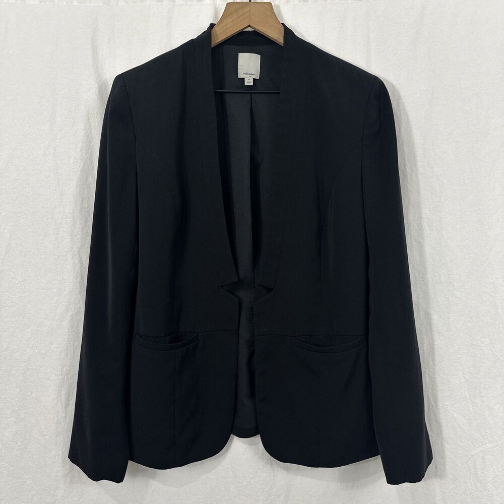 Halogen Longline Open Black Career Minimalist Blazer Jacket Womens Sz M Classic
